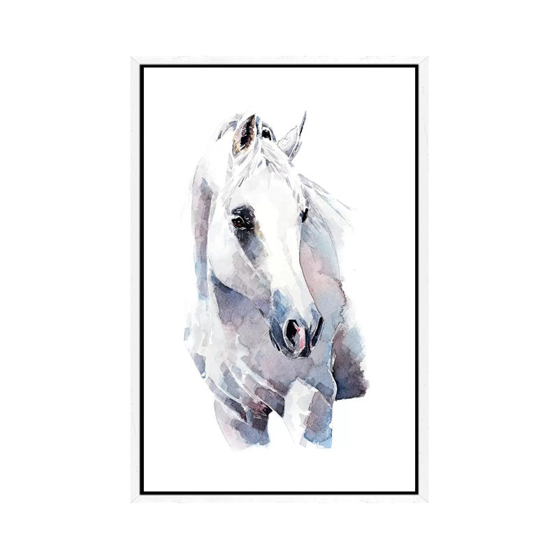 White Walker Horse - Painting on Canvas, 66.04 cm H x 45.72 cm W, White Framed