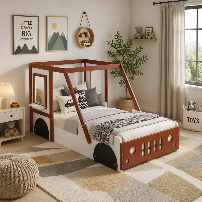Twin Size Car-Shaped Kids Platform Bed