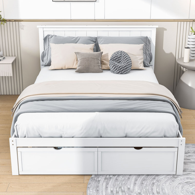 Lit plateforme avec tiroirs, Blanc