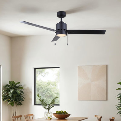 Ventilateur de plafond standard à DEL à 3 pales de 52 po avec chaîne de traction et ensemble d'éclairage inclus