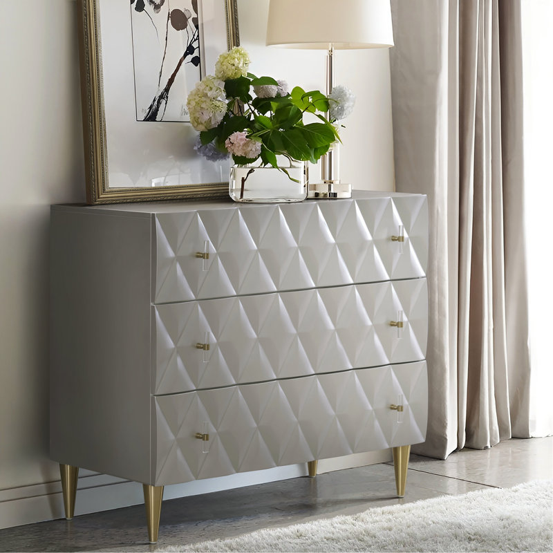 Console à 3 tiroirs Metallic Silver & Champagne