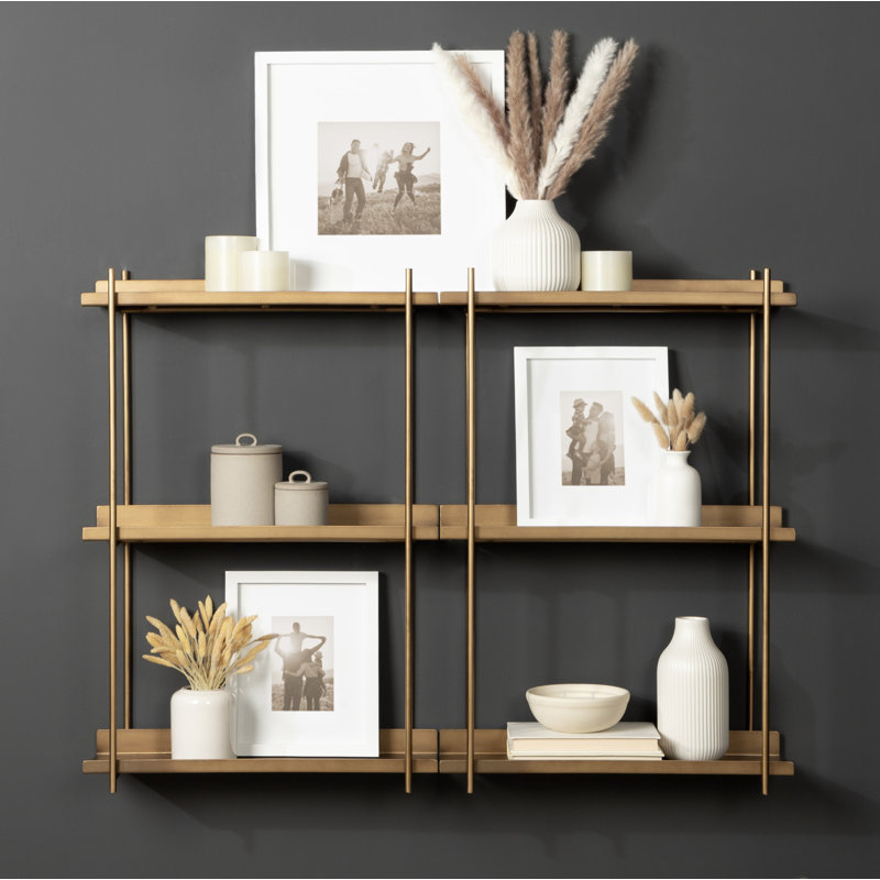 Bellamy Rectangular Metal Floating Shelf, Gold