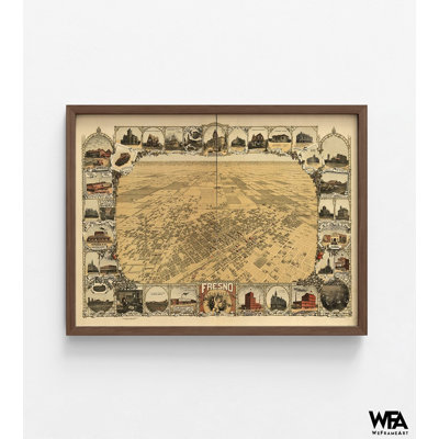 Fresno-California 1901, Panoramic Fresno CA Map Print, Antique Map Of California, Old Fresno Wall Art, Rustic Fresno House Decor