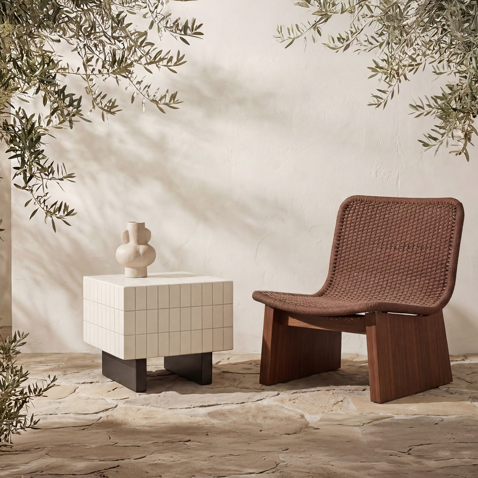 Rosie 20" Patio Side Table, Cream