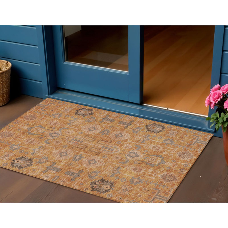 3' X 5' Terra Cotta Beige And Gray Oriental Washable Indoor Outdoor Area Rug