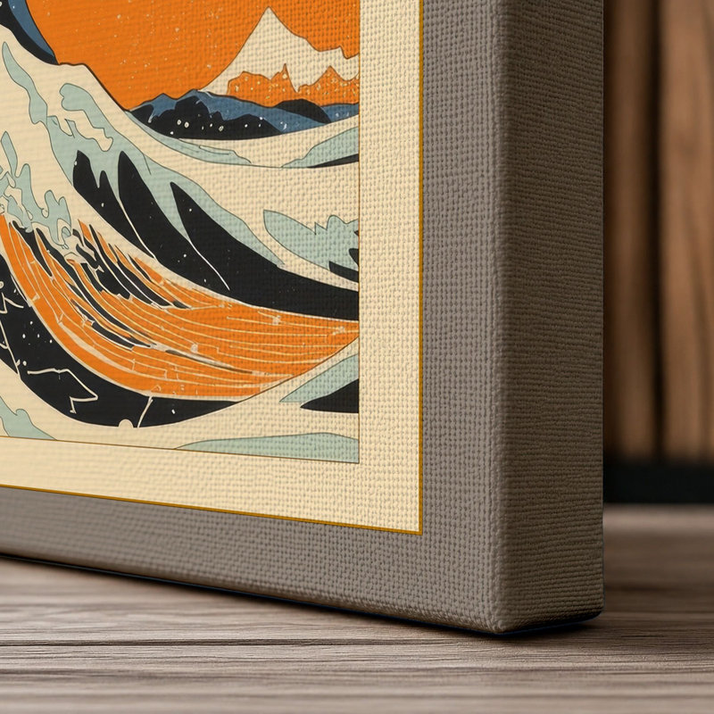 The Great Wave Japandi - Wrapped Canvas, 36x24 - 91.4 x 61.0 cm, Taupe Border