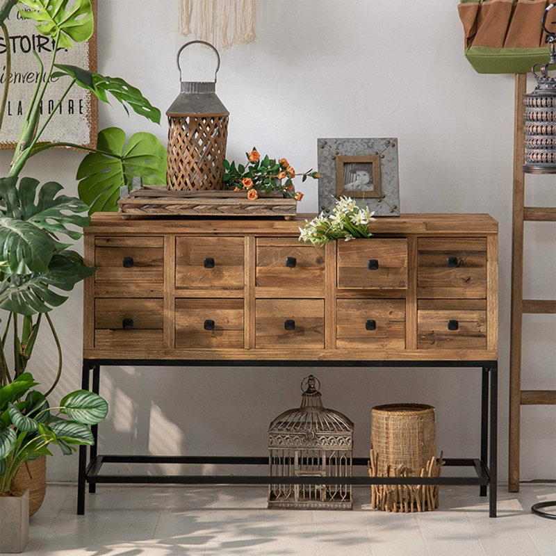 Retro Walnut Solid Wood Accent Cabinet