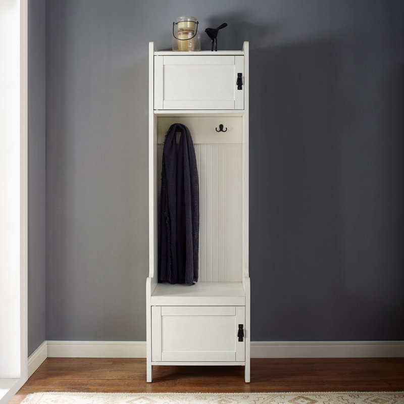 Jones Street Hall Tree 22.5'' Wide with Shoe Storage, Distressed White