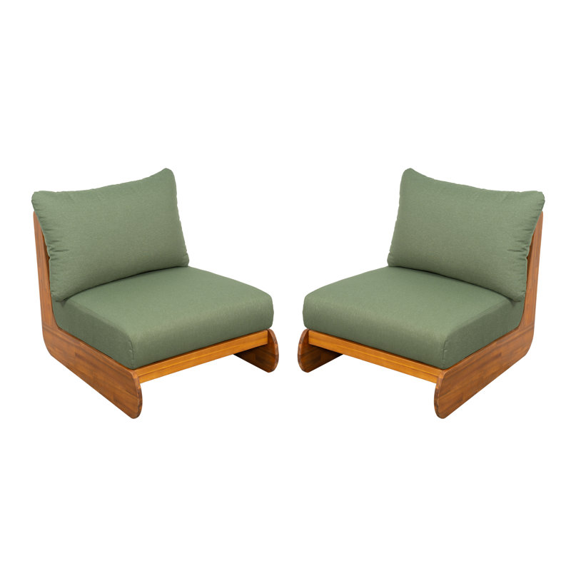 Bukovka Patio Acacia Wood Lounge Chair With Removable Cushions, Green