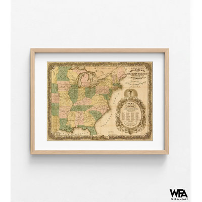 Chemin de fer carte des États-Unis en 1858, affiche de l'histoire du train, impression de carte des États-Unis, vieille décoration de maison américaine, art mural rétro