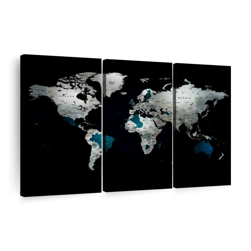 «Mysterious World Map», reproduction sur toile, H 48 po x l 74 po x P 1,25 po