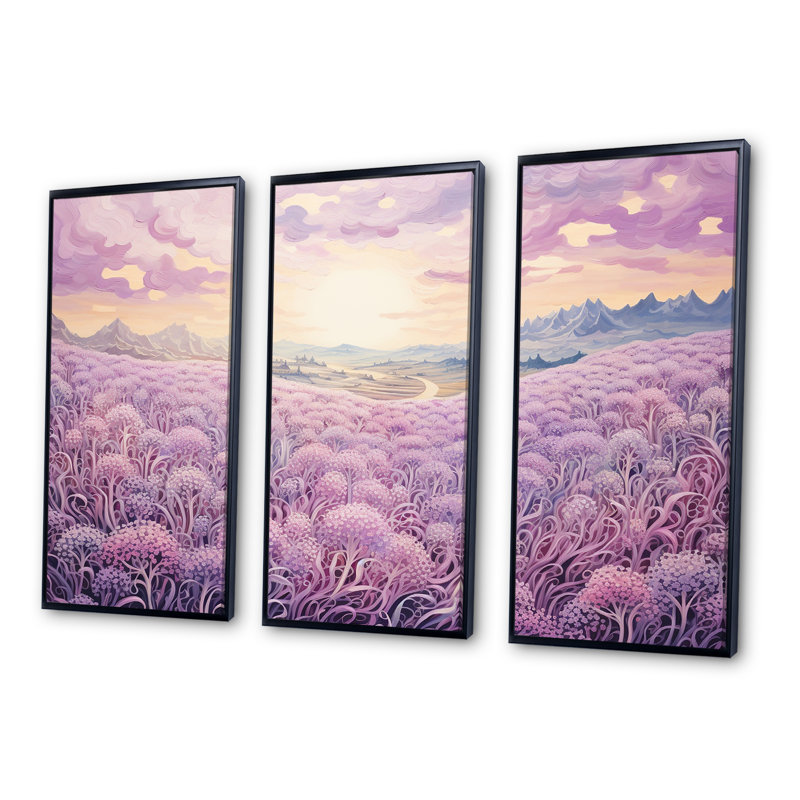 «Magical Lilac Flowers Field», ensemble de reproductions d'art mural, Cadre flottant noir, H 40 po x l 60 po x P 1 po