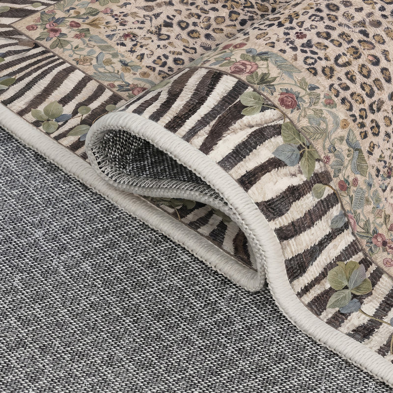 Tapis intérieur brun / vert / beige lavable à la machine avec envers antidérapant Alissa Liora, Rectangle 8' x 10'