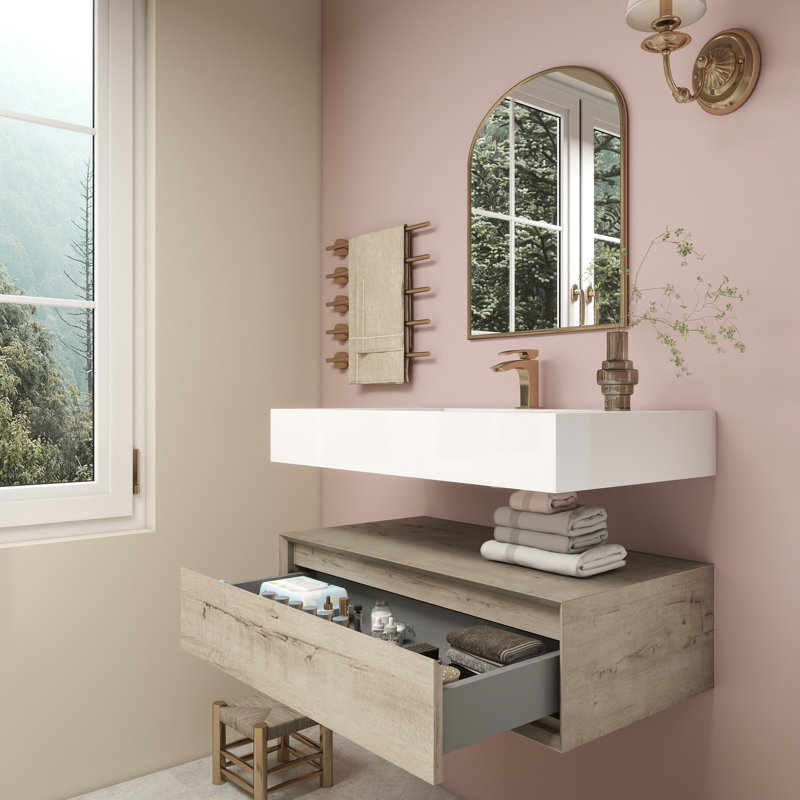 Alysa 36" Wall-Mounted Single Bathroom Vanity Set, White Oak