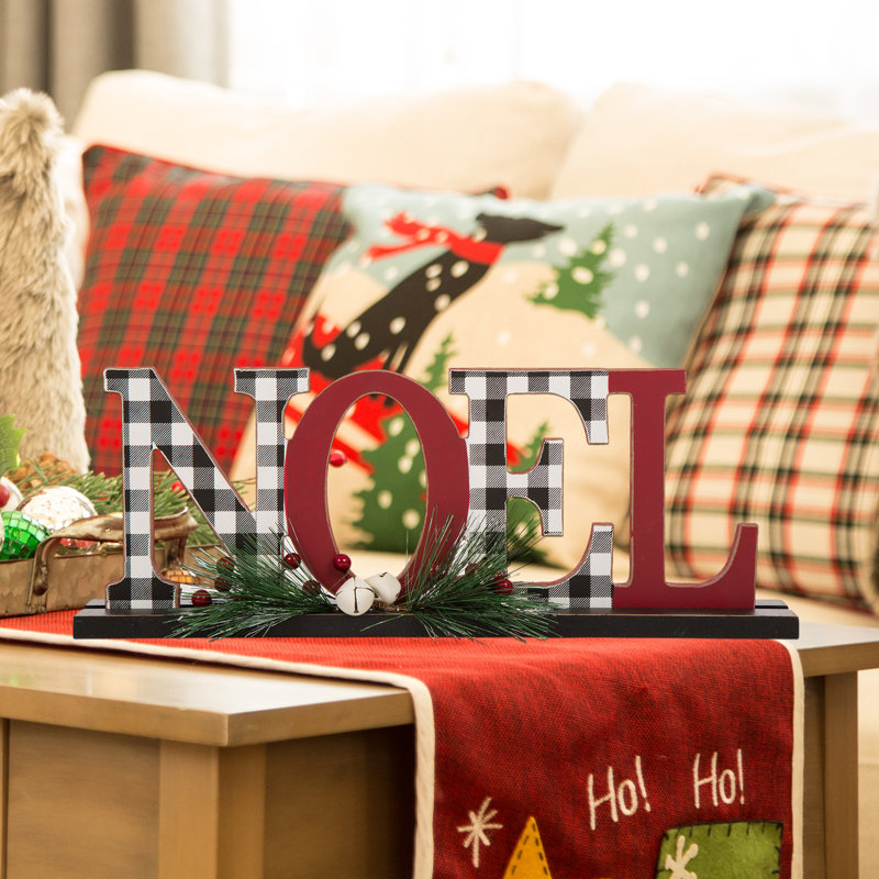 15"L Wooden Plaid "NOEL" Table Decor