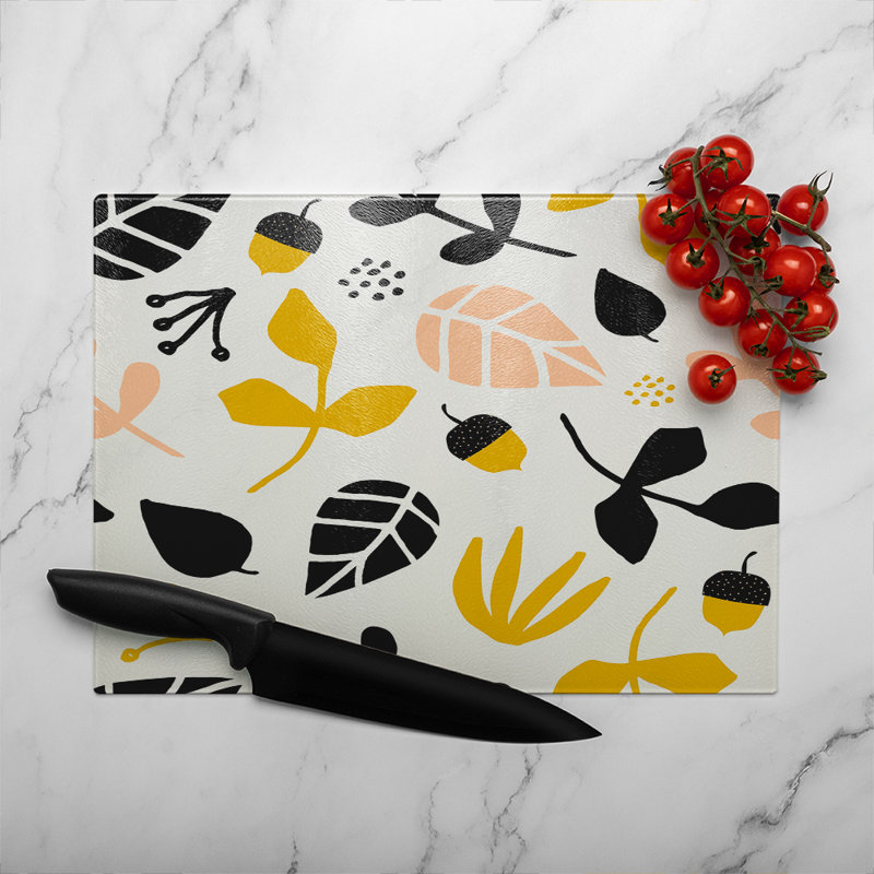 Leaves Acorns And Branches Glass Chopping Board, 40cm L x 28cm W