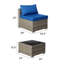 Ensemble de meubles de patio 3 pièces avec coussins anti-éclaboussures Table basse en verre trempé et canapé en osier à pieds réglables