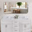 Dessus de meuble-lavabo à dossier rectangulaire l 72 po x H 4 po en pierre reconstituée blanc Carrara