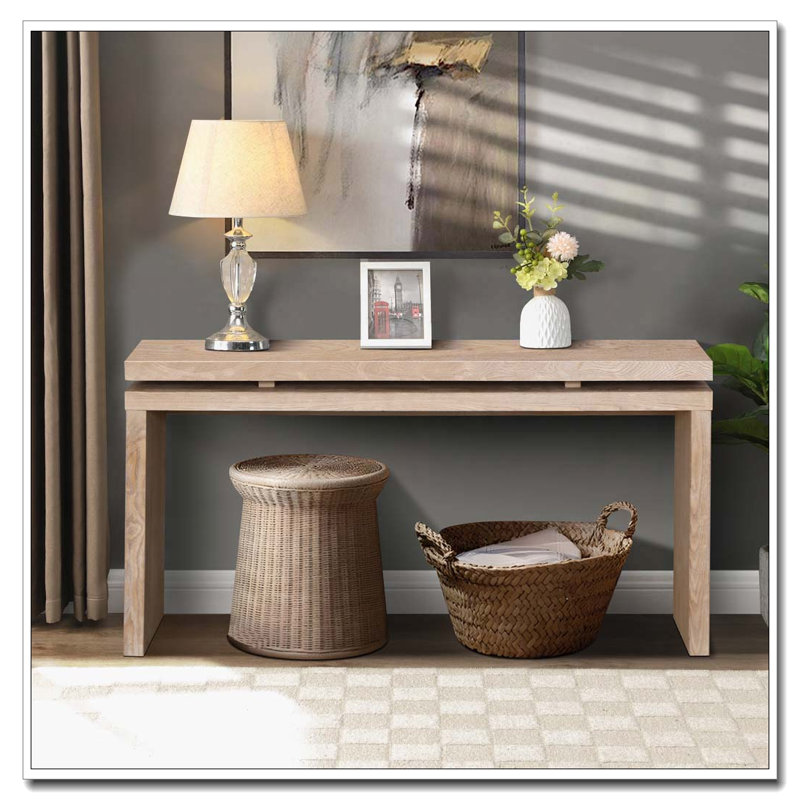 Console en bois 59,84 "L, table d'entrée, table de canapé, Naturel antique
