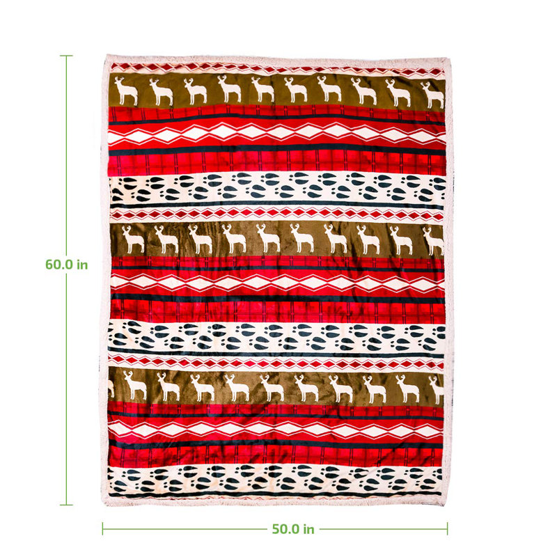 OVENTE Sherpa Throw Blanket for Couch, 50"x60" Thick and Warm Blanket for Winter, Soft Fuzzy Plush Throw Gift or Sofa Couch Cover for Christmas or Holiday Season with Reindeer Design, Red BLN4688