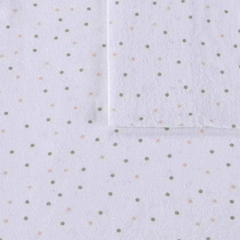 Ensemble de draps 100% flanelle de coton Cozy, Ensemble de draps pour grand lit avec drap-housse, Gris / pois roses