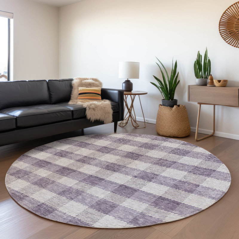 Premium Machine Washable Prisco Lavender Rug, Round 8'