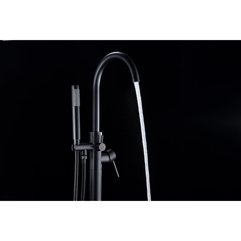 2 Handle Floor Clawfoot Tub Faucet with Diverter, Matte Black