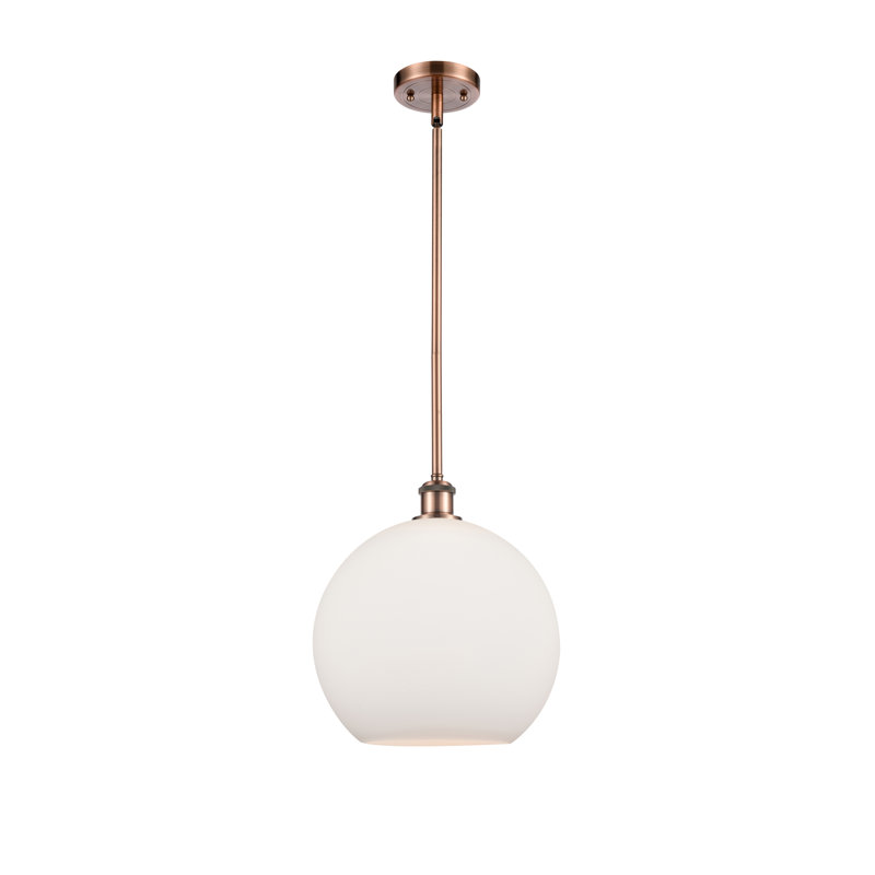 Luminaire suspendu sphère 1 lumière Cindi, Cuivre antique, H 14,38 po x l 11,75 po x P 11,75 po, Blanc