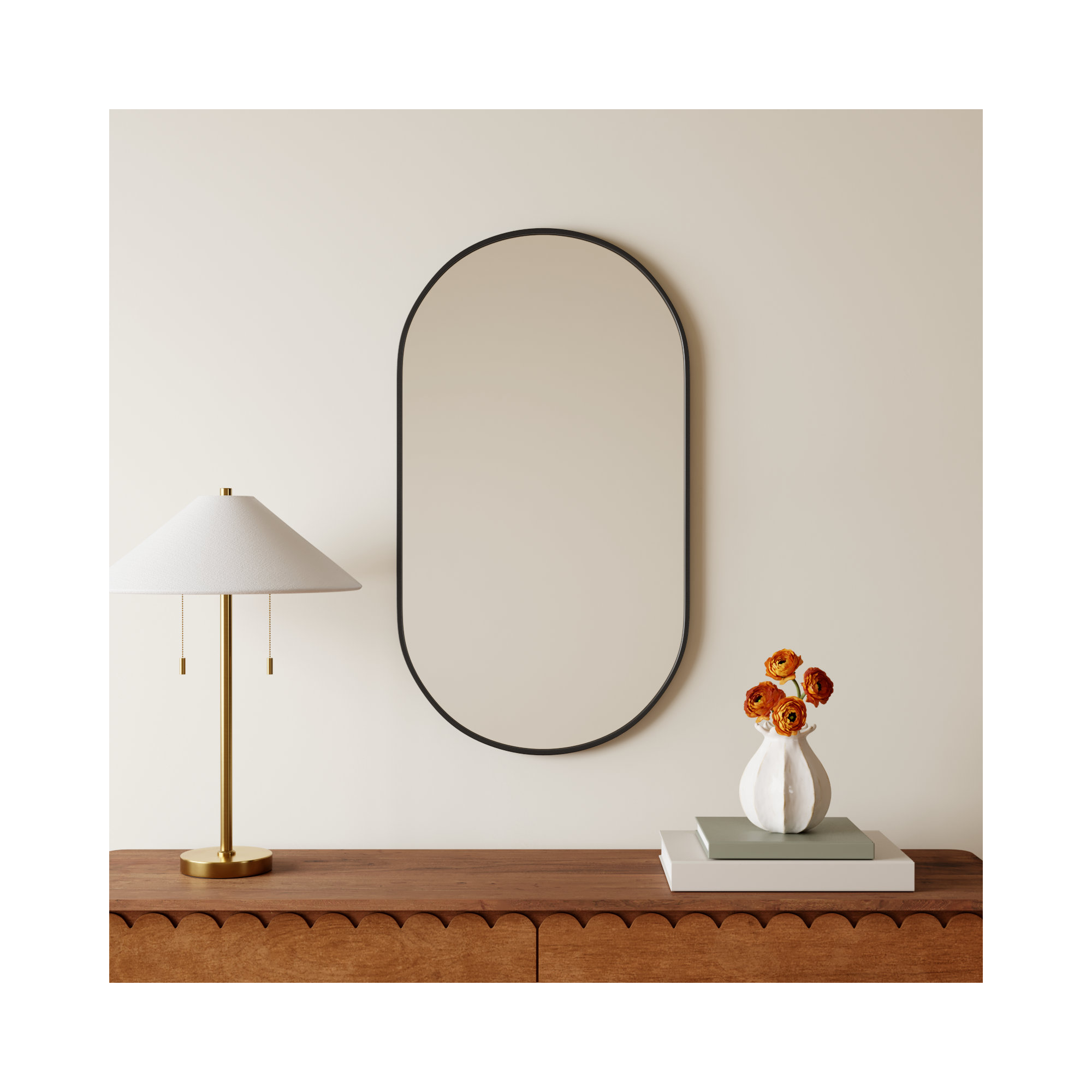 Sabine Metal Pill Wall Mirror, Black, 36" x 20"