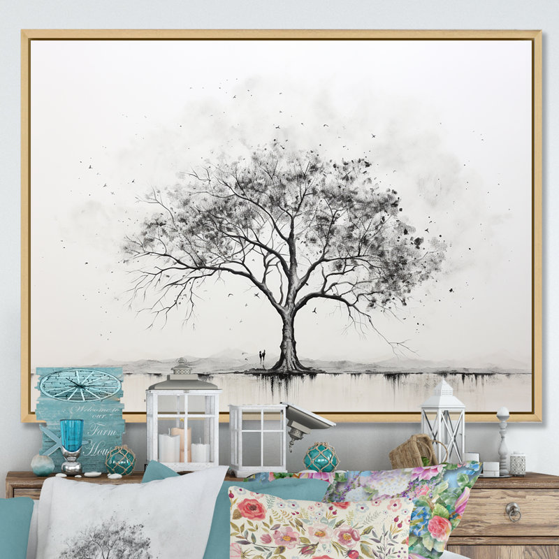 Arbre africain, minimalisme V, sur toile, Cadre naturel flottant, H 34 po x l 44 po
