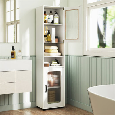 Armoire de rangement autoportante de 67 po de hauteur avec portes cannelées translucides, tablettes réglables et dispositif anti-basculement