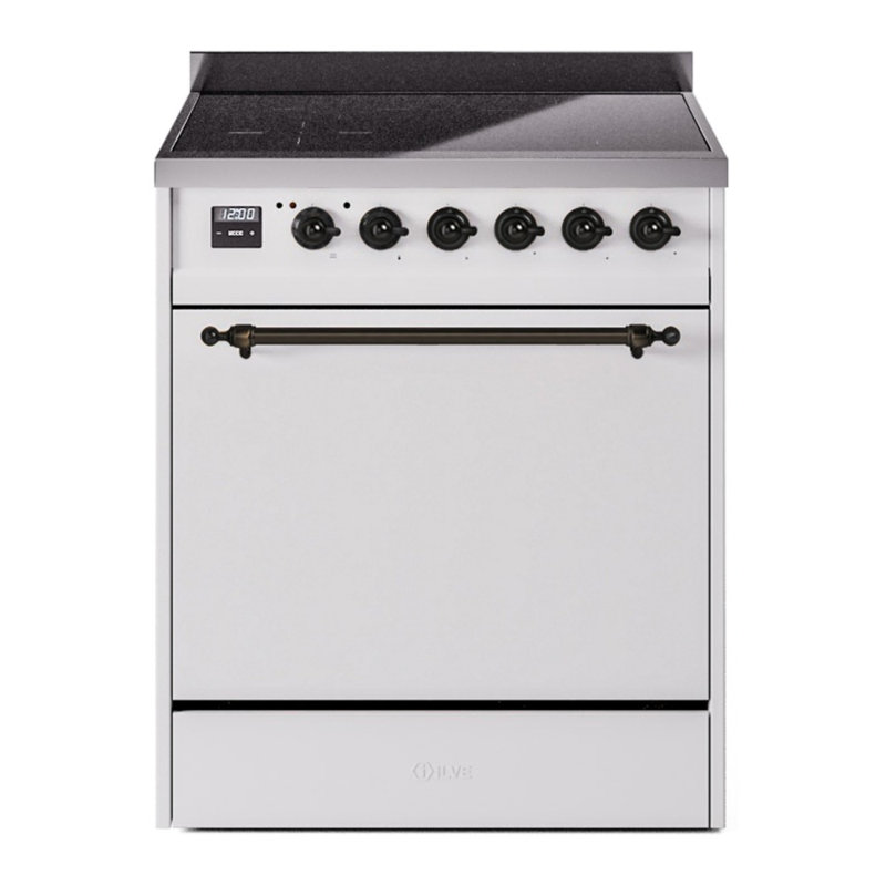 Cuisinière à induction 30 pouces avec 4 éléments à induction (porte pleine) ILVE Nostalgie II Series, Blanc, bronze