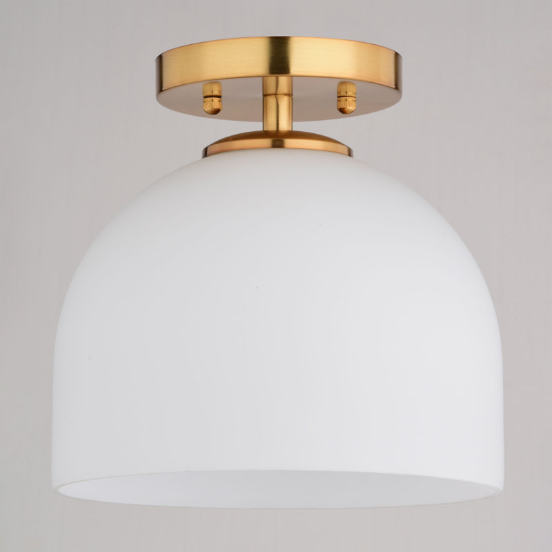 Shelby 9.25-Inch Brass and White Glass Semi-Flush Mount Light
