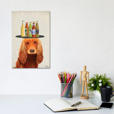 Cocker Spaniel Golden Beer Lover par Fab Funky, reproduction d'art sur toile tendue