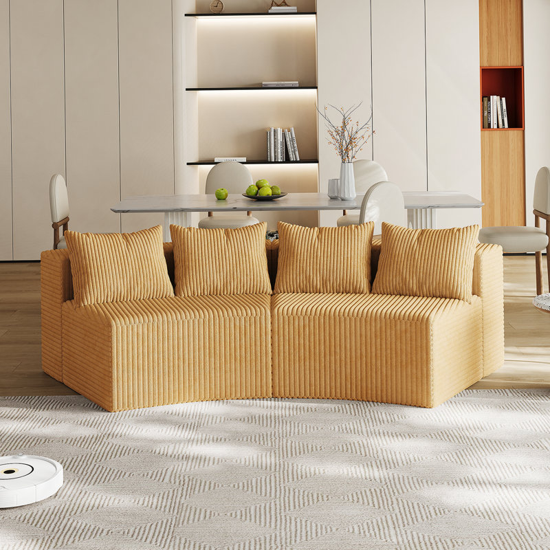 Canapé modulaire courbé avec quatre coussins Boneless, Jaune