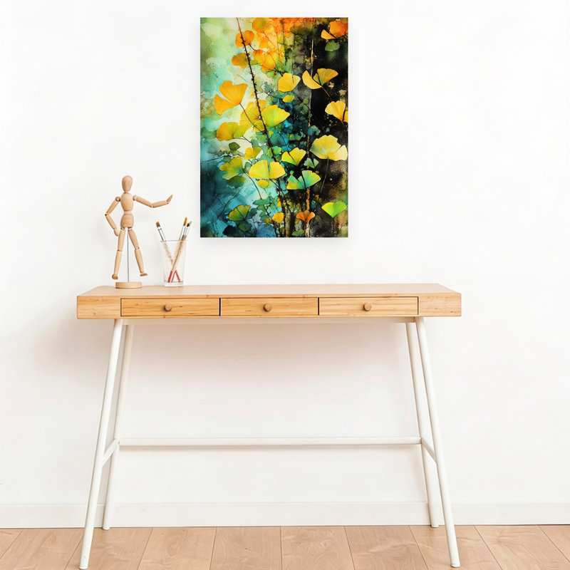 «Vibrant Autumn Ginkgo Abstract Forest Landscape», art mural, H 18 po x l 12 po