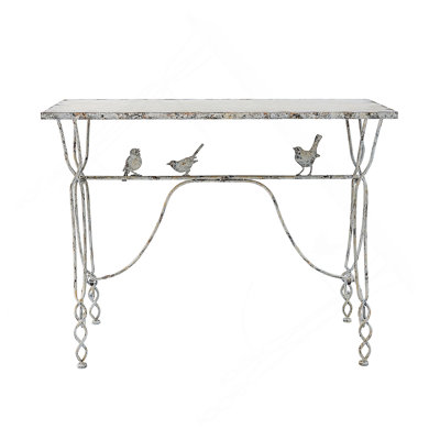 43X16.5X34" Whimsical Bird Perch Console Table, Distressed Iron Construction, Accent Table With Twisted Legs For Entryway Or Living Room Decor