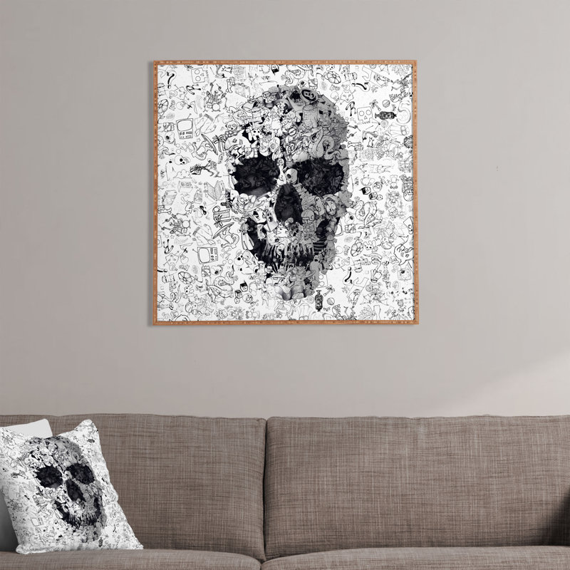 « doodle crâne bw », impression encadrée, H 12 po x l 12 po x P 1 po