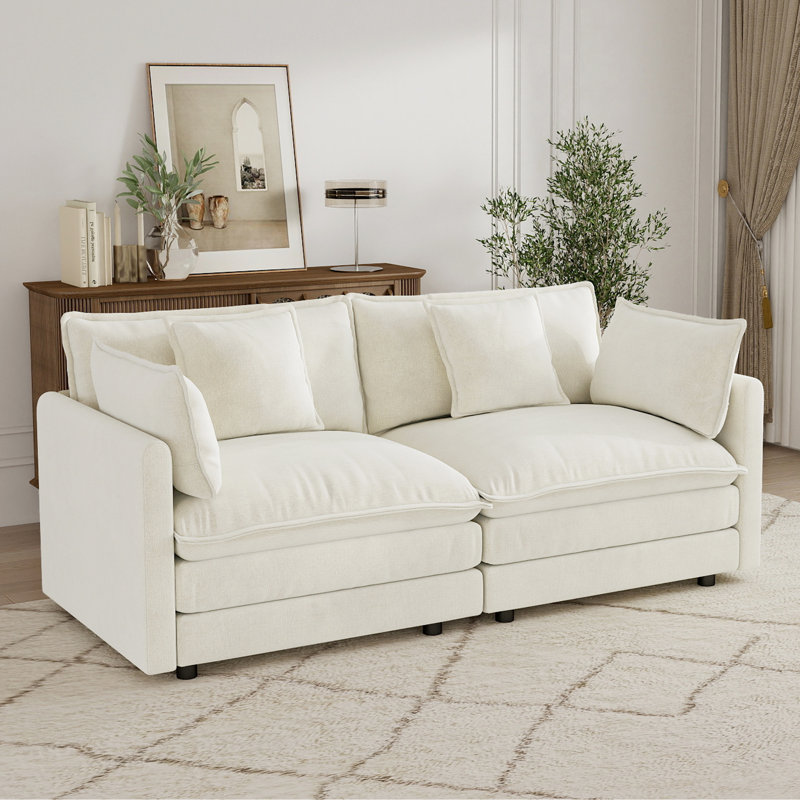 Cloud Sofa, Chenille Sofa, 2 Seater Sofa, Beige, 33" H x 75.9" W x 34.2" D