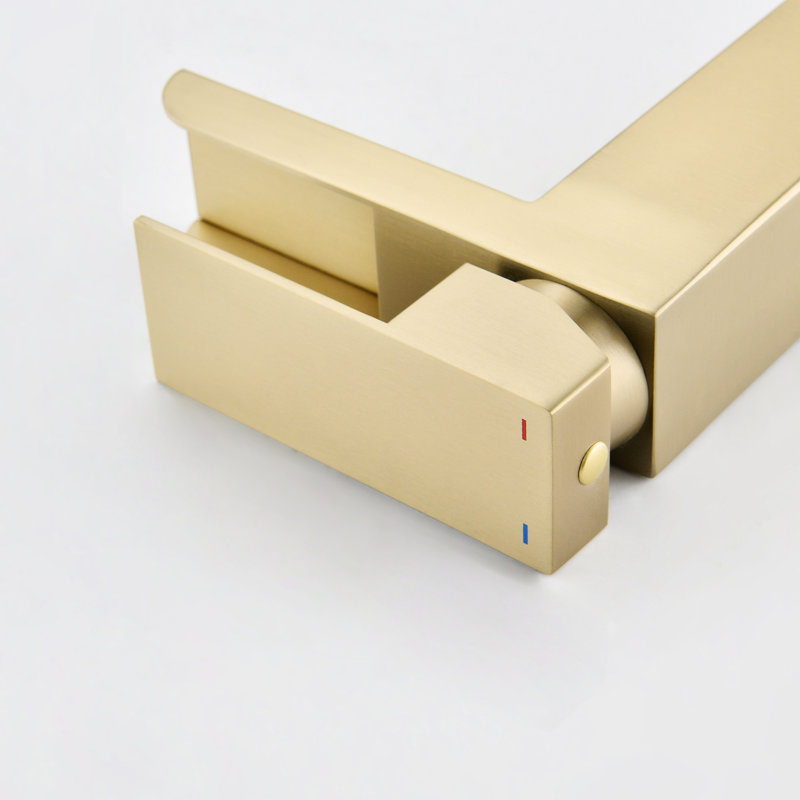 Waterfall Single Handle Bathroom Faucet In Brushed Gold. Deck-Mounted For Sinks. Stainless Steel. Pop Up Drain & Overflow. Accurate Water Flow Control. 1.2 Gpm. 9/16 In. Connection Size. 5.9 Spout