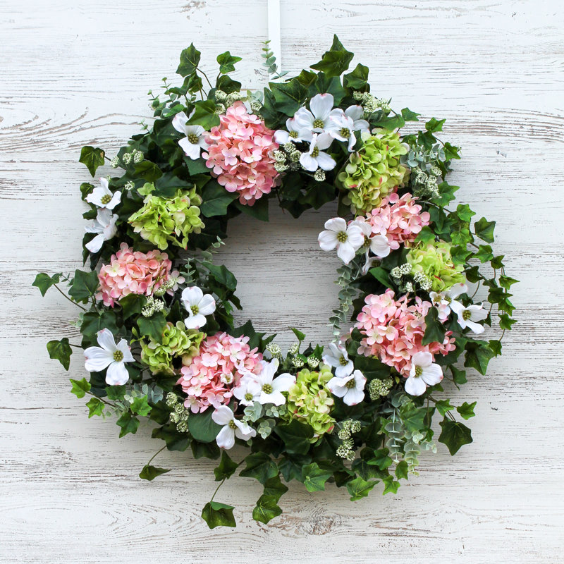 Couronne d'hortensia en bois d'hortensia, H 30 po x l 30 po x P 5 po