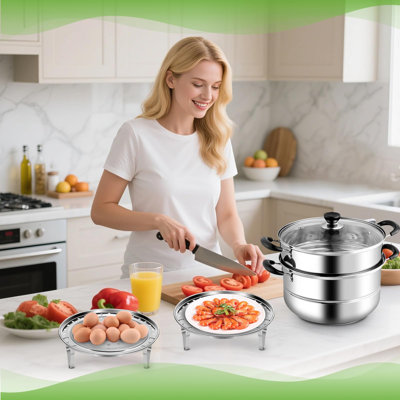 Étuve à vapeur pour la cuisson, étagère à vapeur avec support amovible, plateau à vapeur rond pour cuisson, cuisson à la vapeur, paquet de 2 (argent)