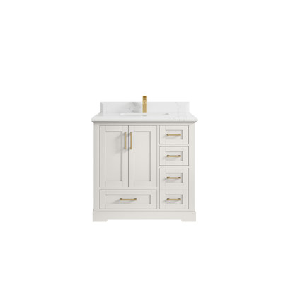 Boston 36 In. W X 22 In. D Center Sink Bathroom Vanity In Alabaster With 2 In. Viola Brown Quartz