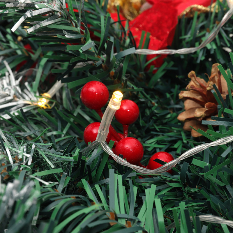 270cm Lighted Faux Garland with Lights, Dark Green/Red