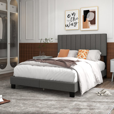 Ebern Designs Queen Upholstered Platform Bed Frame Mattress Foundation Box Spring Needed Grey