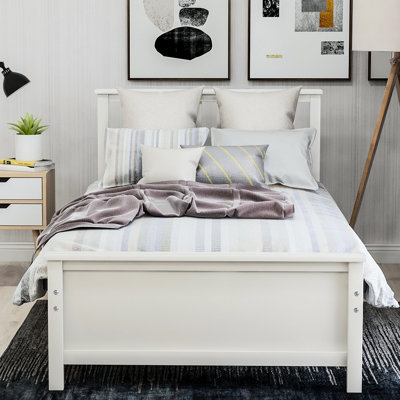 Lit plateforme simple en bois massif avec tête de lit