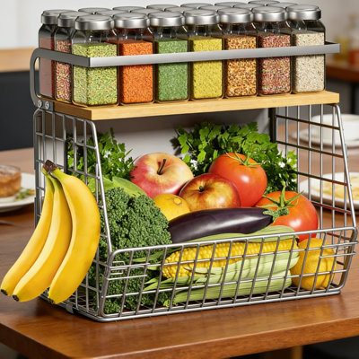 Tablette magnétique pour réfrigérateur avec couvercle en bois - Bac de rangement robuste pour fruits, légumes, garde-manger, épices, comptoir et armoire