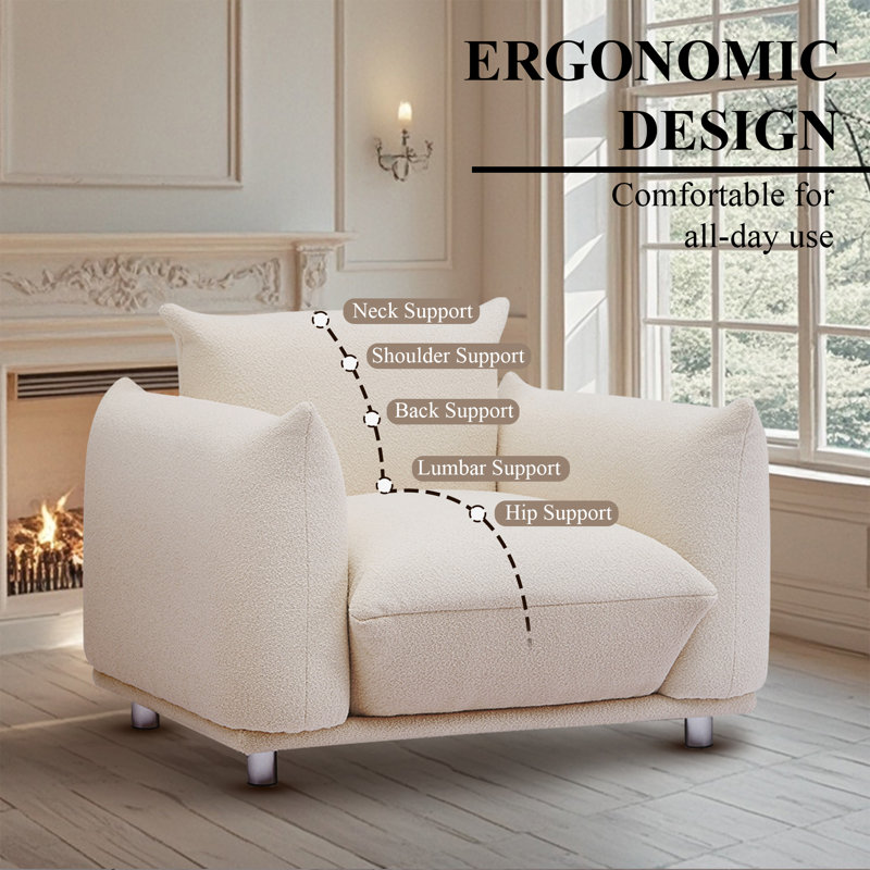 Fauteuil d'appoint rembourré Tranay, Laine d'agneau beige