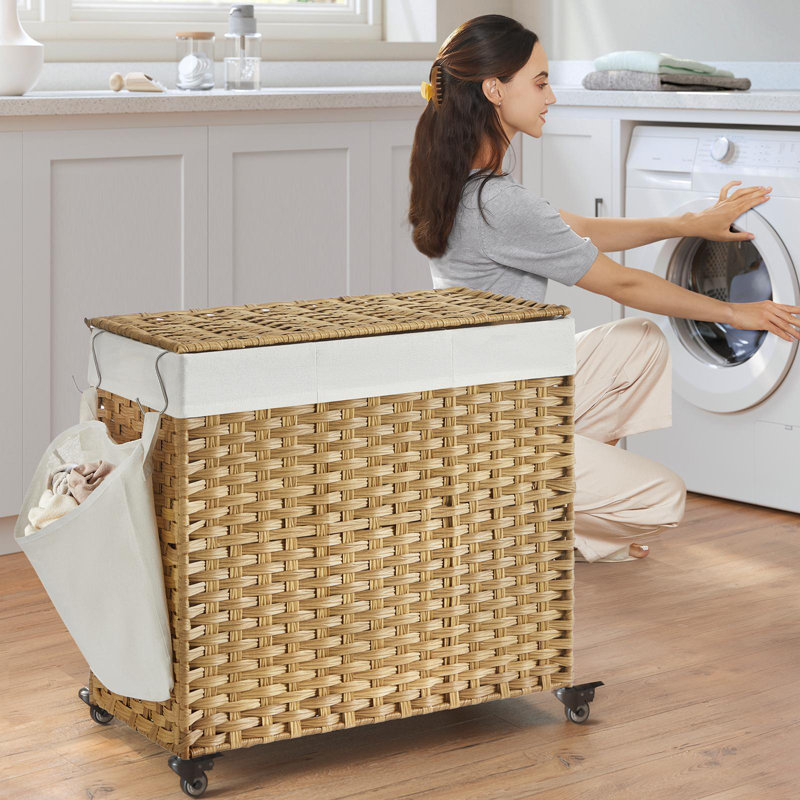 Rolling Laundry Basket With Wheels, Natural