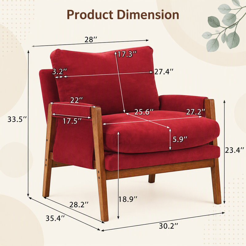 Fauteuil Mid-Century moderne en velours, rouge